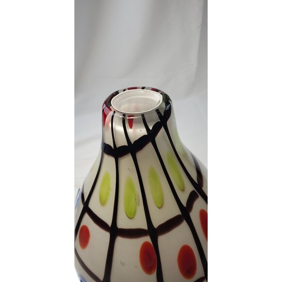 Vintage Blown Art Glass Vase Spotted Heavy Grid Pattern Design - Picture 3 of 5